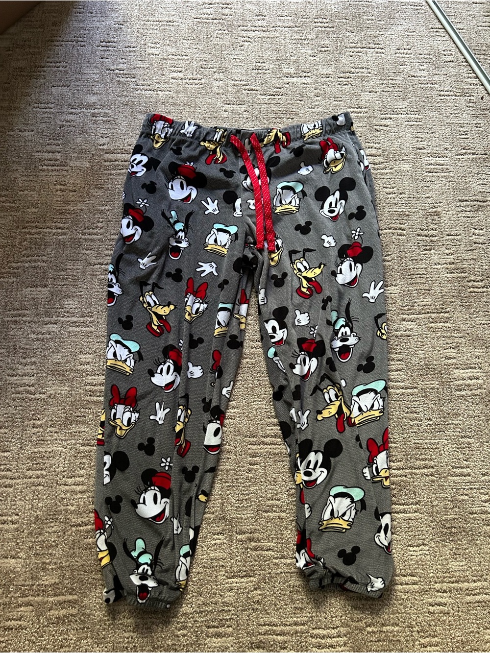 Disney Grey Mickey & Friends Pajama Pants - Red Drawstring
